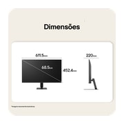 LG FHD monitor front and side view with product dimensions displayed in millimeters.