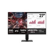 Vista frontal de Monitor PC Gamer LG com Tela IPS 27”, 144Hz, 1ms (MBR), AMD FreeSync™, HDR 10, sRGB 99%, Reader Mode, Flicker Safe, HDMI, VGA, saída de fone de ouvido - 27U411B 27U411B-B