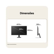 LG FHD monitor front and side view with product dimensions displayed in millimeters.