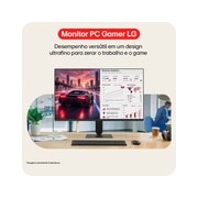 LG FHD monitor on desk displaying office dashboard charts with keyboard and mouse in workspace setup.