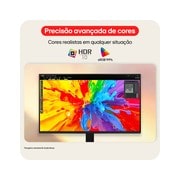 LG FHD monitor displaying vibrant image with HDR support and sRGB 99% color coverage.