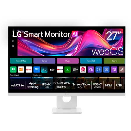 Monitor LG Smart AI 27U731SB, Tela IPS 27” 4K UHD, WebOS 26, AirPlay 2, Screen Share, ThinQ, Bluetooth, Wi-Fi,DCI-P3 90%, HDR10, USB-C (65W PD), HDMI, USB, Alto-Falante integrado - 27U731SB-W