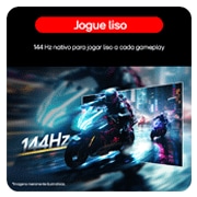 Motorcycle racing scene displayed on a gaming monitor, illustrating a 144Hz refresh rate for fluid gaming motion.