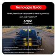 Racing scene displayed on a gaming monitor, featuring Adaptive Sync support with AMD FreeSync for smooth, tear-free gameplay.