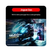 Motorcycle racing scene displayed on a gaming monitor, illustrating a 144Hz refresh rate for fluid gaming motion.