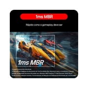 A yellow racing car is shown speeding forward on the screen, with '1ms MBR' displayed prominently.
