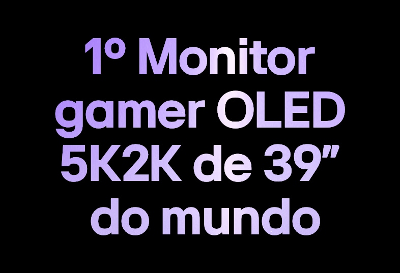 Logo UltraGear™ evo AI em uma sala futurista iluminada por néon.