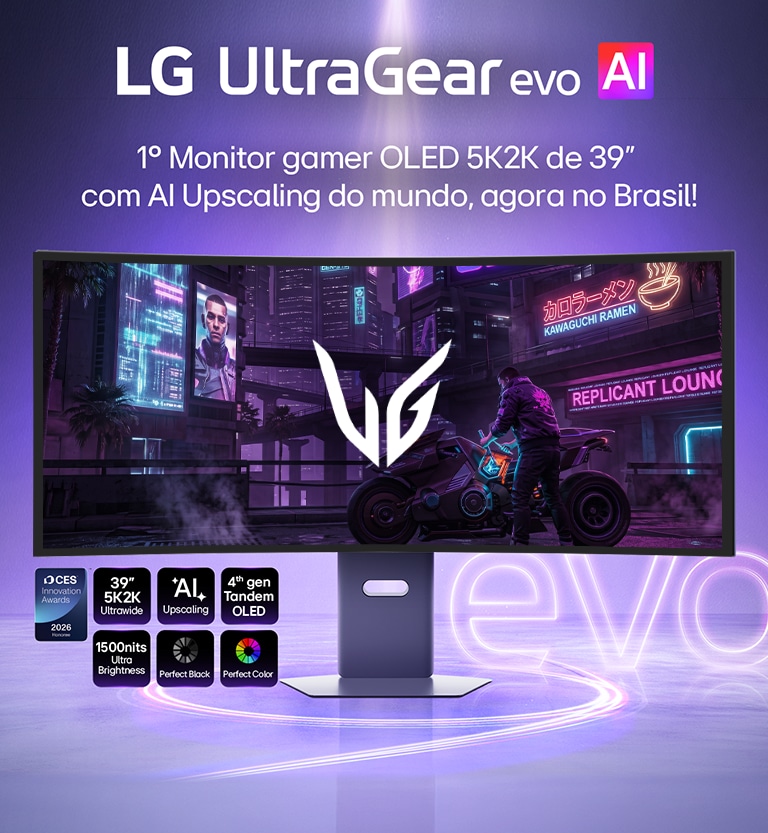 UltraGear evo OLED GX9 39". O Primeiro Monitor de Jogos de 39" 5K2K do Mundo (39GX950B) com Upscaling por IA
