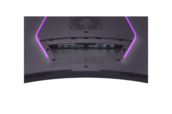 Rear close-up view of the stand mount on a 52-inch UltraGear evo G9, 5K2K 240Hz Gaming Monitor (52G930B)