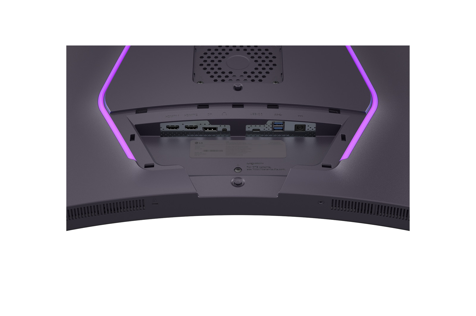 Rear close-up view of the stand mount on a 52-inch UltraGear evo G9, 5K2K 240Hz Gaming Monitor (52G930B)