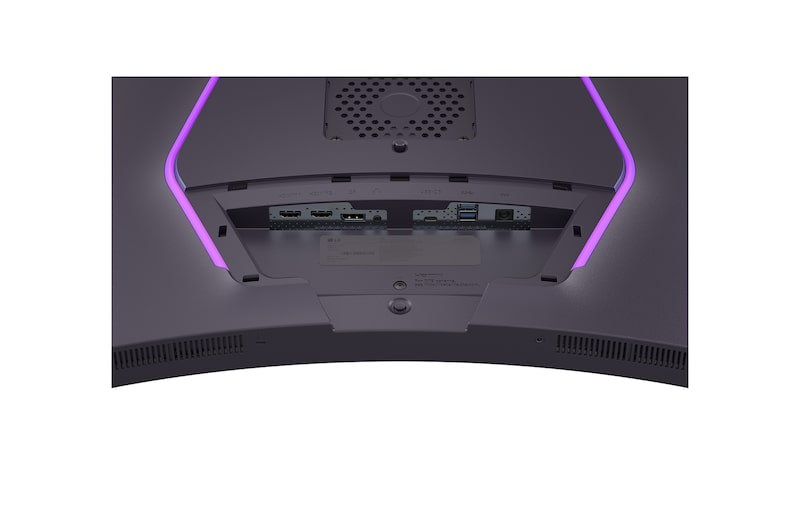 Rear close-up view of the stand mount on a 52-inch UltraGear evo G9, 5K2K 240Hz Gaming Monitor (52G930B)