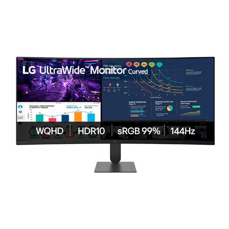 Monitor LG UltraWide™ Curvo 34U620B – Tela 34” VA QHD 2K, Curvatura 1800R, 144Hz nativo, PBP & PIP, HDR 10, sRGB99%, AMD FreeSync™ Premium, HDMI2.0 2x, DisplayPort1.4, Saída para fone de ouvido - 34U620B-B