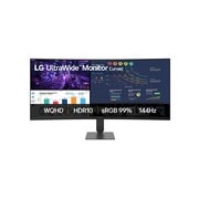 Vista frontal de Monitor LG UltraWide™ Curvo 34U620B – Tela 34” VA QHD 2K, Curvatura 1800R, 144Hz nativo, PBP & PIP, HDR 10, sRGB99%, AMD FreeSync™ Premium, HDMI2.0 2x, DisplayPort1.4, Saída para fone de ouvido 34U620B-B