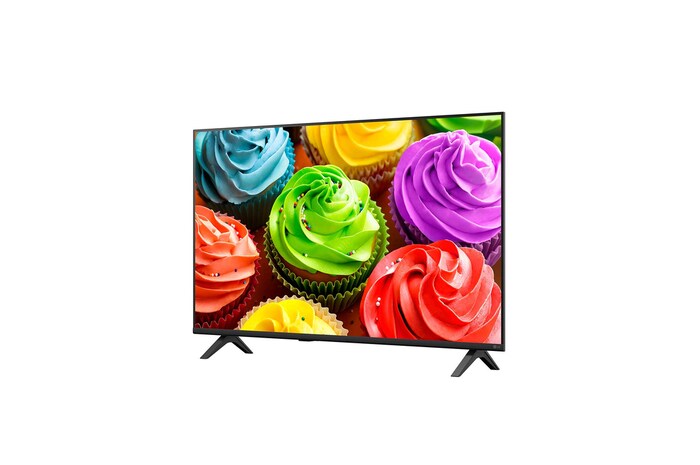LG SMART TV AI LB65 with Dynamic Tone Mapping enhances a forest bear scene by analyzing tonal curves frame by frame, delivering richer textures with improved color contrast and visual clarity.