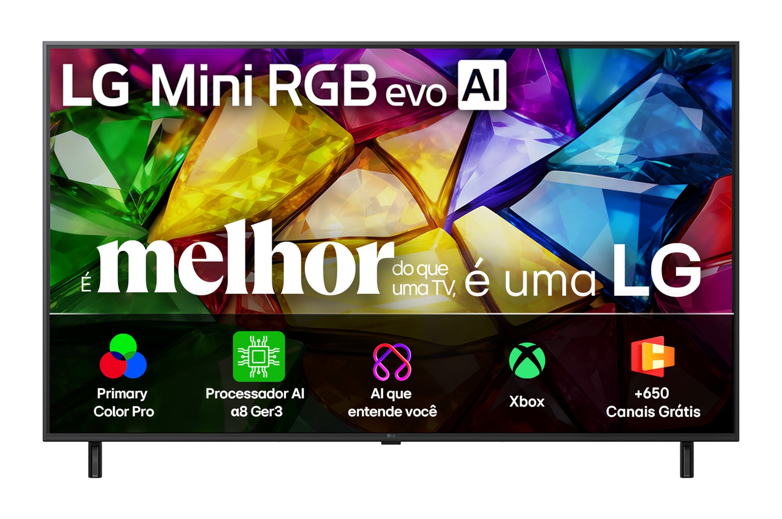 Vista frontal de Smart TV LG Mini RGB evo AI 4K MRGB85 86 polegadas 2026 86MRGB85BSC