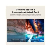 A LG Mini RGB evo AI MRGB85 destaca a qualidade visual sem perdas, exibindo uma paisagem vibrante com profundidade nítida contra uma área escura ao redor, refletindo o desempenho visual como uma conexão de TV com fio.