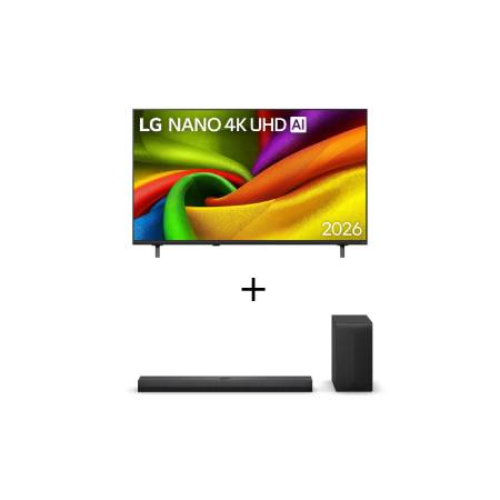 Smart TV LG NANO UHD AI 4K NU850 85 polegadas 2026 + Soundbar LG S70TY Dolby Atmos com configuração de canais 3.1.1 e 400W RMS - 85NU855.S70TY
