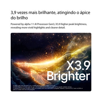 LG OLED evo AI G6 with Brightness Booster Ultra shows a dark scene where a brightly illuminated whale silhouette stands out amid glowing particles, delivering 3.9x Brighter luminance with clearer detail.