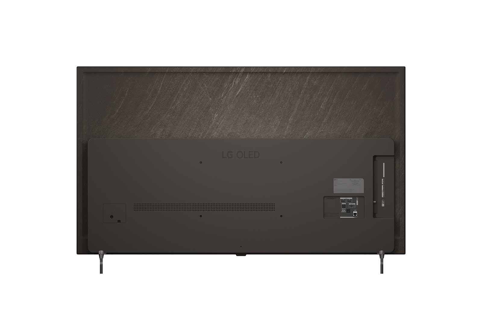 LG OLED evo AI C6 shown in front and side views highlights a 77-inch display with a 1711 mm-wide screen, an overall height of 982 mm, and an ultra-slim 47.1 mm depth without a stand.