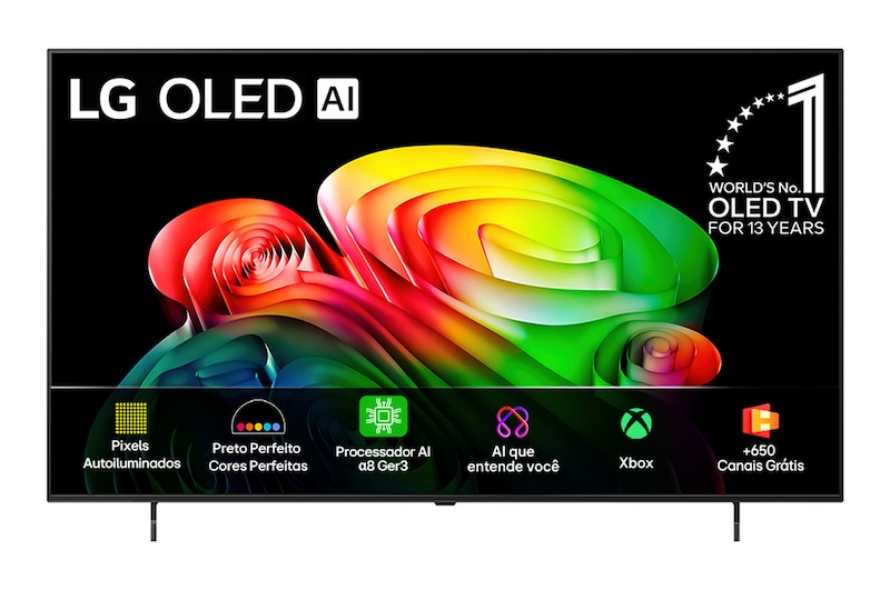 Vista frontal de Smart TV LG OLED AI 4K B6 65 polegadas 2026 OLED65B6PSA