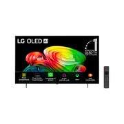 The front view of the LG OLED evo AI C6, released in 2026, displays an image of layered, multicolored forms, featuring Hyper Radiant Color Tech, Perfect Black & Perfect Color, along with the World’s No.1 OLED TV for 13 Years badge.
