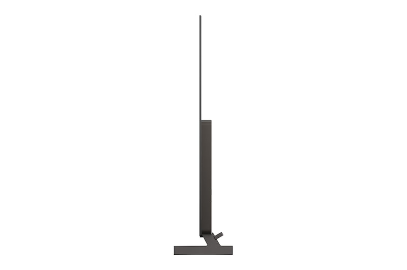 LG OLED evo AI C6 shown in front and side views highlights a 77-inch display with a 1711 mm-wide screen, an overall height of 982 mm, and an ultra-slim 47.1 mm depth without a stand.