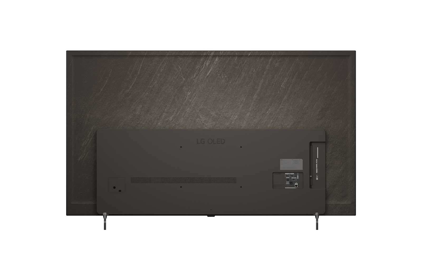 LG OLED evo AI C6 shown in front and side views highlights a 77-inch display with a 1711 mm-wide screen, an overall height of 982 mm, and an ultra-slim 47.1 mm depth without a stand.