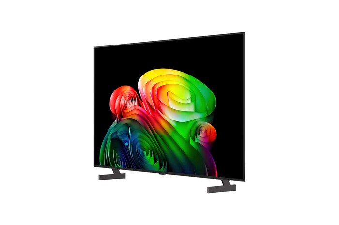 LG OLED evo AI C6 shows a split-screen planet-and-stars scene, comparing an anti-glare matte display with its Perfect Black & Perfect Color display for clearer picture quality in any light, supported by UL certification and Intertek certifications for color volume and color fidelity.