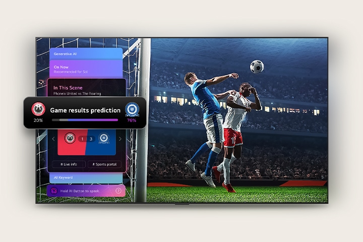 A LG QNED evo AI Mini LED apresenta cores vibrantes, alto nível de detalhes e uma experiência imersiva em tela grande, destacando a qualidade de imagem do produto.