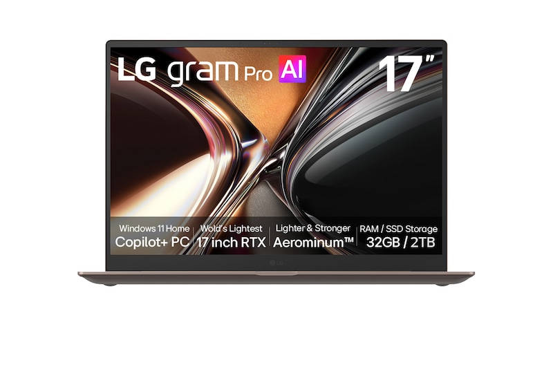 Front view of 17-Inch LG gram Pro | <br>Copilot+ PC | Windows 11 Home <br>| Lightweight Dual AI Laptop (1.74kg) | AI powered Intel® Core™ Ultra 9, RTX™ 5050, IPS Touch Display 17Z90UR-P