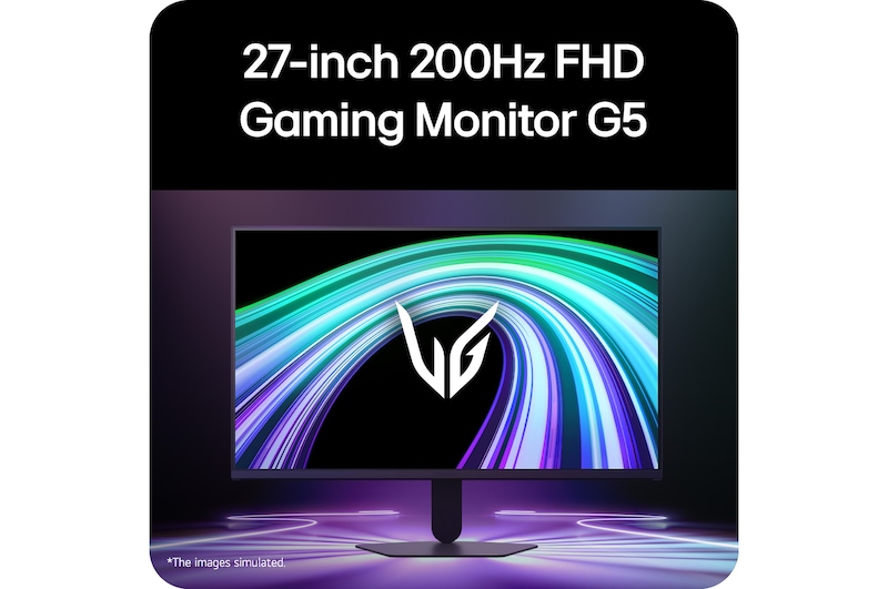 Front view of a gaming monitor displayed in a futuristic, neon-styled environment.