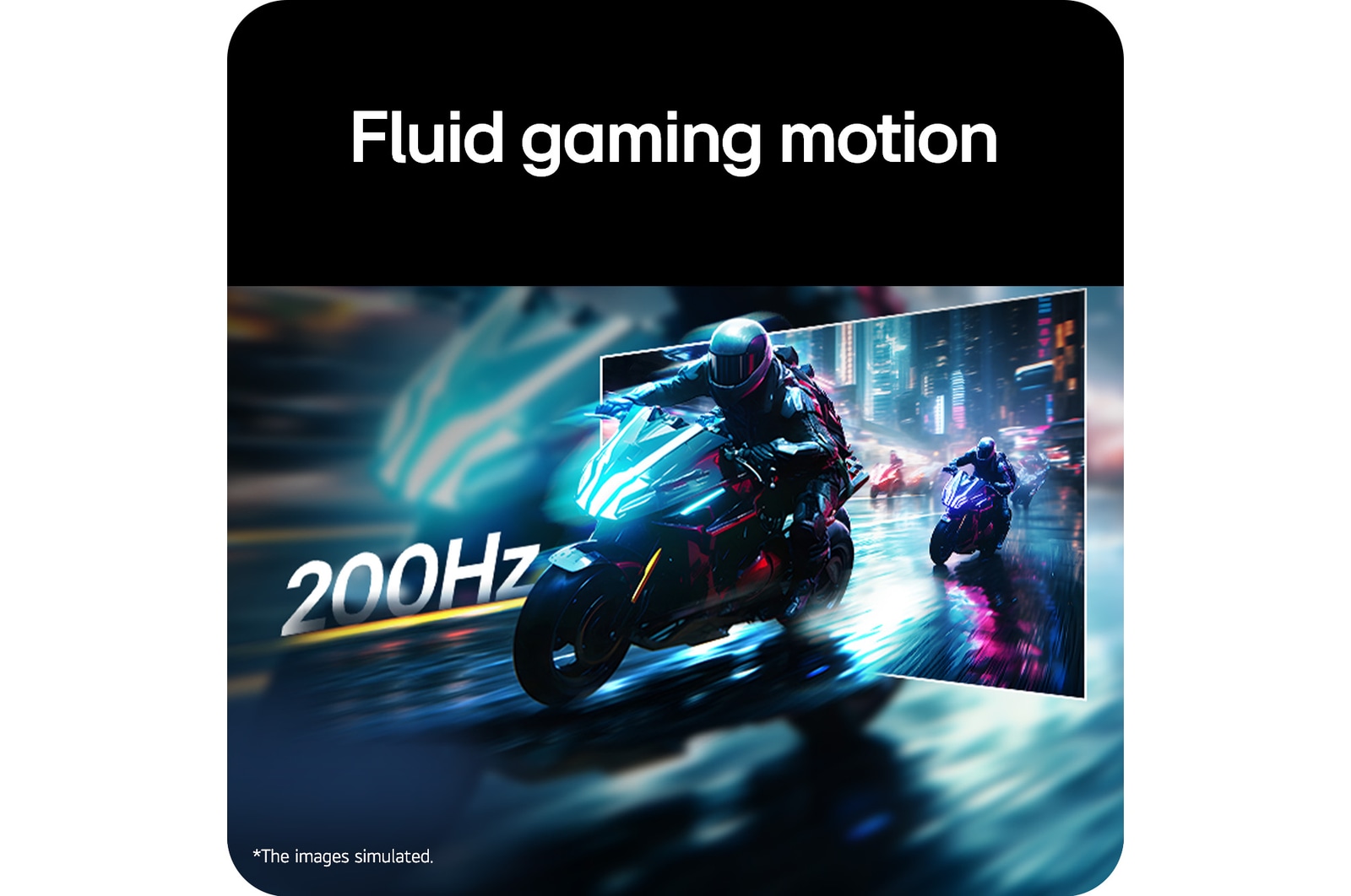 Motorcycle racing scene displayed on a gaming monitor, illustrating a 200Hz refresh rate for fluid gaming motion.