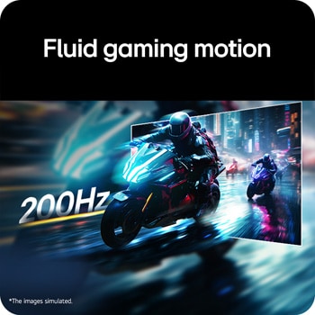 Motorcycle racing scene displayed on a gaming monitor, illustrating a 200Hz refresh rate for fluid gaming motion.
