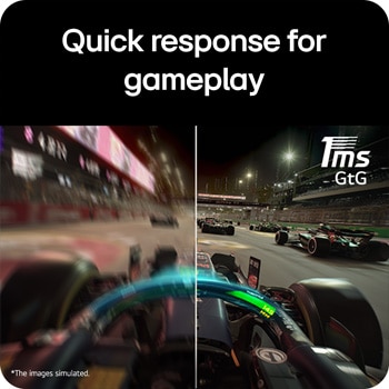 Comparison image showing fast on-screen transitions enabled by a 1ms (GtG) response time, delivering smoother and more responsive gameplay visuals on a gaming monitor.