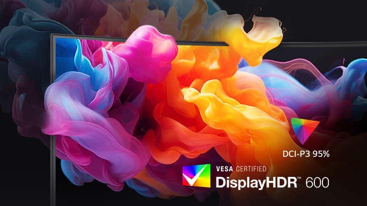 LG UltraGear gaming monitor (52G930B) with DisplayHDR 600 and DCI-P3 95%, delivering bright highlights and detailed shadows 	