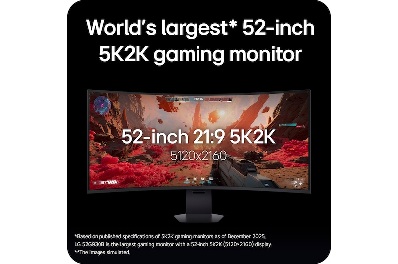 Front view of a 52-inch UltraGear evo G9, 5K2K 240Hz Gaming Monitor with the stand down position (52G930B)