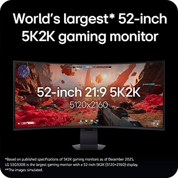 Front view of a 52-inch UltraGear evo G9, 5K2K 240Hz Gaming Monitor with the stand down position (52G930B)