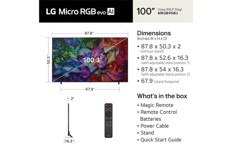 100 inch LG Micro RGB evo AI MRGB95 4K Smart TV 2026