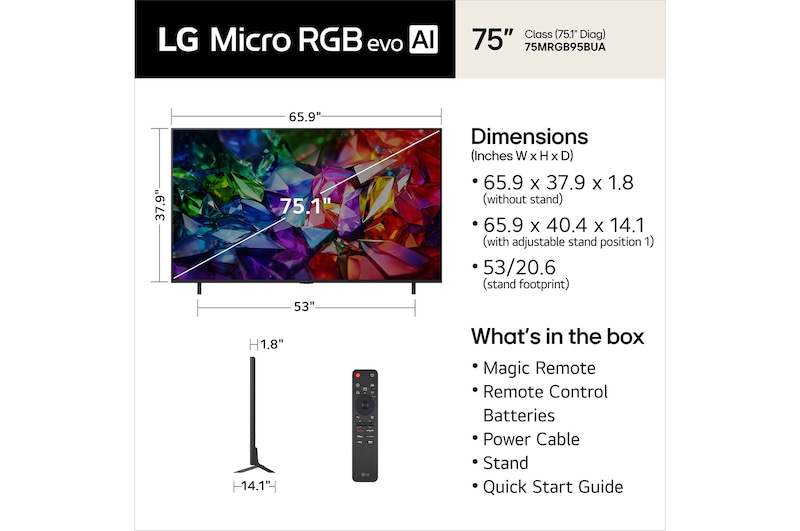 75 inch LG Micro RGB evo AI MRGB95 4K Smart TV 2026