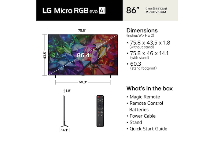 86 inch LG Micro RGB evo AI MRGB95 4K Smart TV 2026