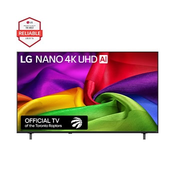 Front view of 65 inch LG NANO 4K UHD AI nu70 Smart TV 2026 65NU700BPUA