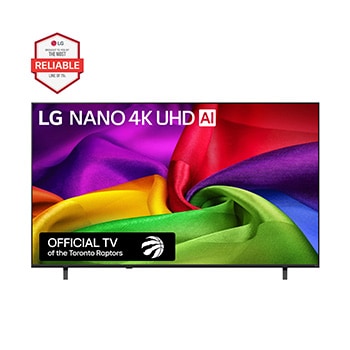 Front view of 75 inch LG NANO 4K UHD AI nu70 Smart TV 2026 75NU700BPUA
