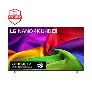 Front view of 85 inch LG NANO 4K UHD AI NU70 Smart TV 2026 85NU700BPUA