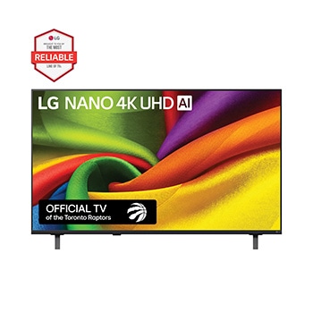 Front view of 50 inch LG NANO 4K UHD AI NU86 Smart TV 2026 50NU860BYUA