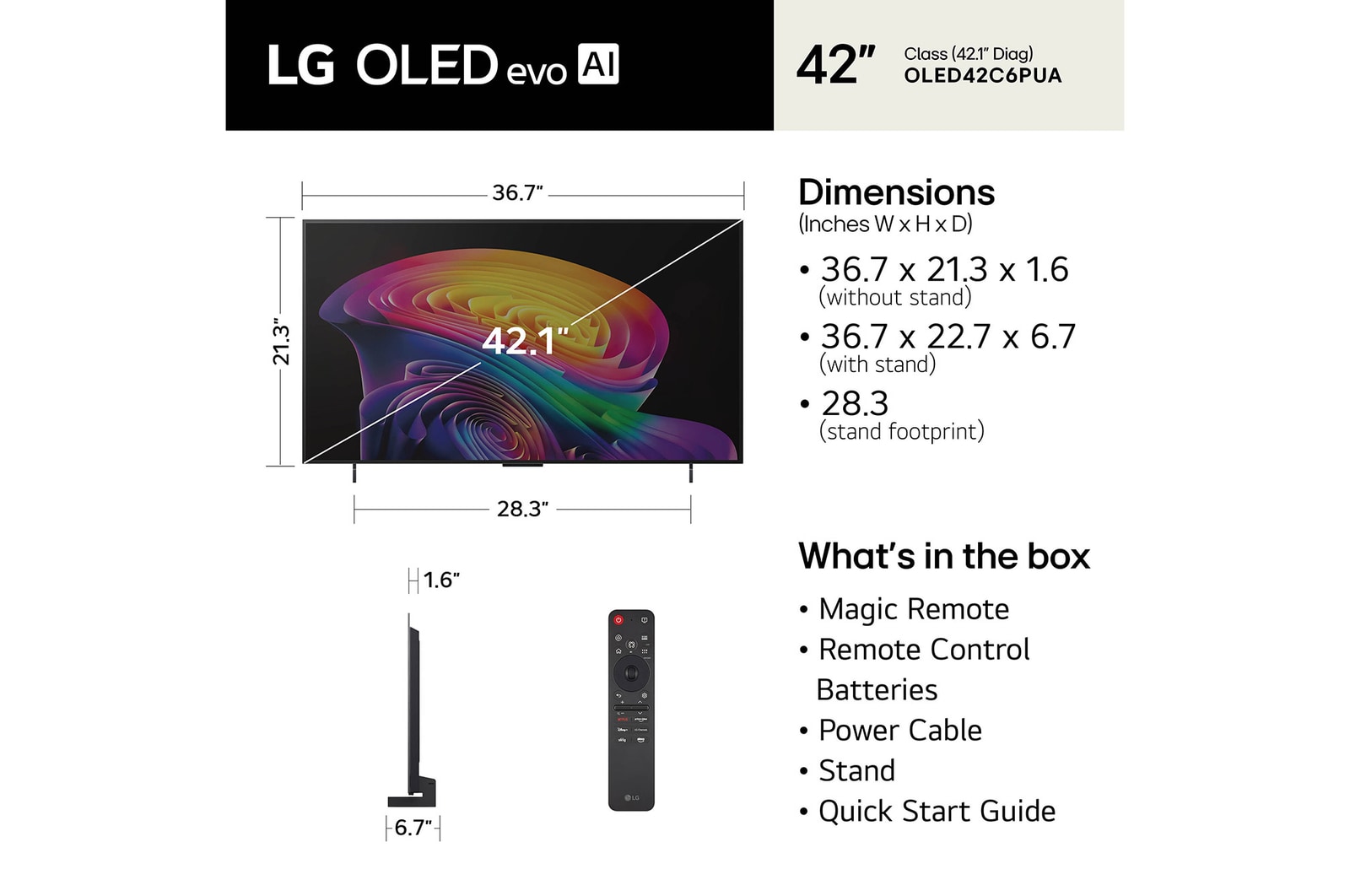 LG 42 Inch LG OLED evo AI C6 4K Smart TV 2026, OLED42C6PUA