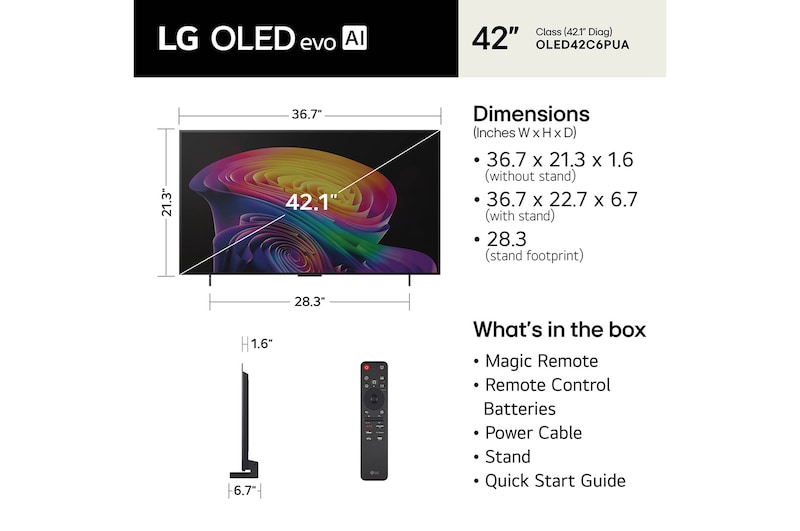 LG 42 Inch LG OLED evo AI C6 4K Smart TV 2026, OLED42C6PUA