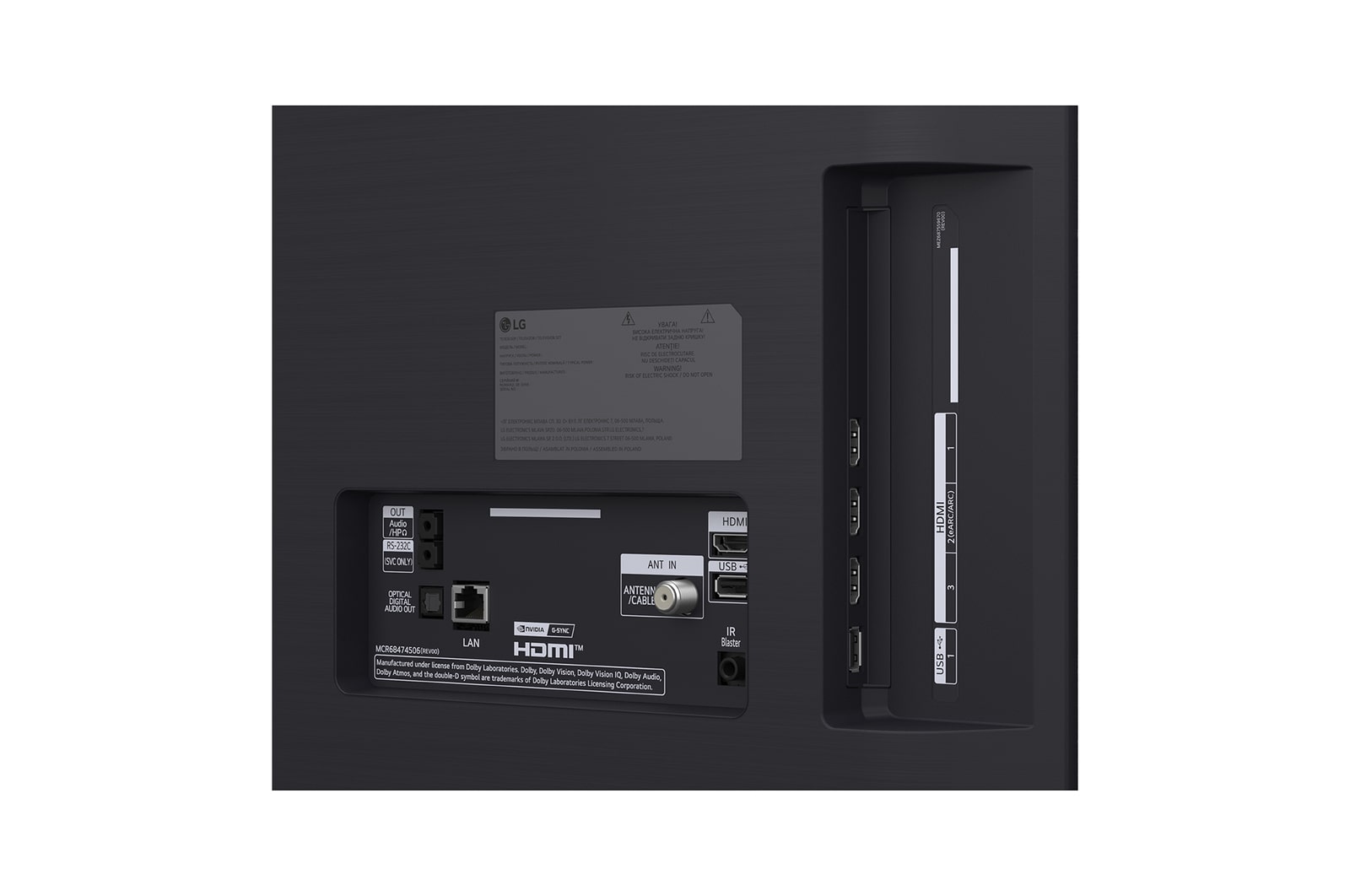 The front view of LG OLED evo AI C6, released in 2026, features a slim black bezel, with a vivid, sculpted swirl of layered rainbow tones flowing across the screen.