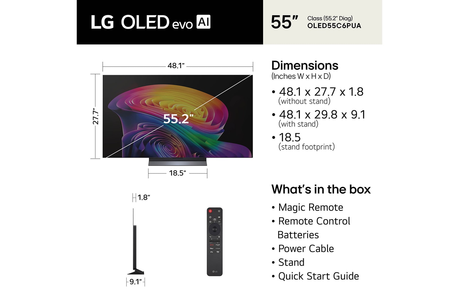 LG 55 Inch LG OLED evo AI C6 4K Smart TV 2026, OLED55C6PUA