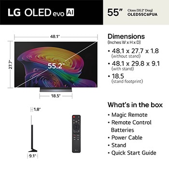 LG 55 Inch LG OLED evo AI C6 4K Smart TV 2026, OLED55C6PUA