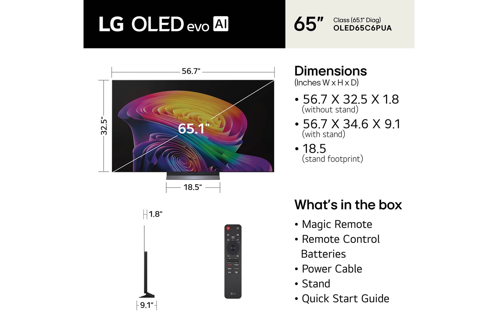 LG 65 Inch LG OLED evo AI C6 4K Smart TV 2026, OLED65C6PUA